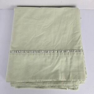 Springs Queen Flat Sheet Sage Green Ribbon Trim Cotton Blend Made USA